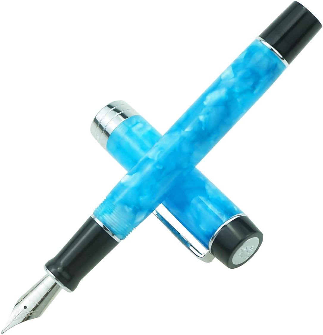 Jinhao 100 Fountain Pen Celluloid Classic Style, #6 Nib Smooth Writing Instrument with Refillable Converter and Pen Case Set