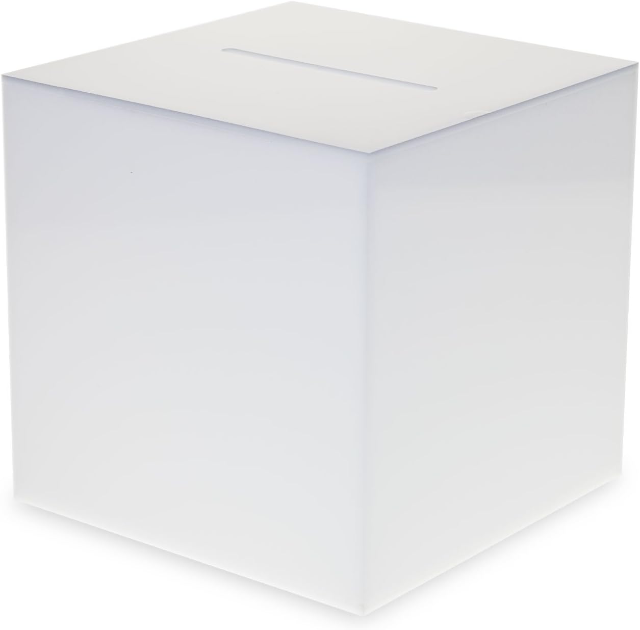 Source One Premium Acrylic Cube Donation Box with Deluxe Rear Open Door and Cam Lock Suggestion Box (6 Inch, White)