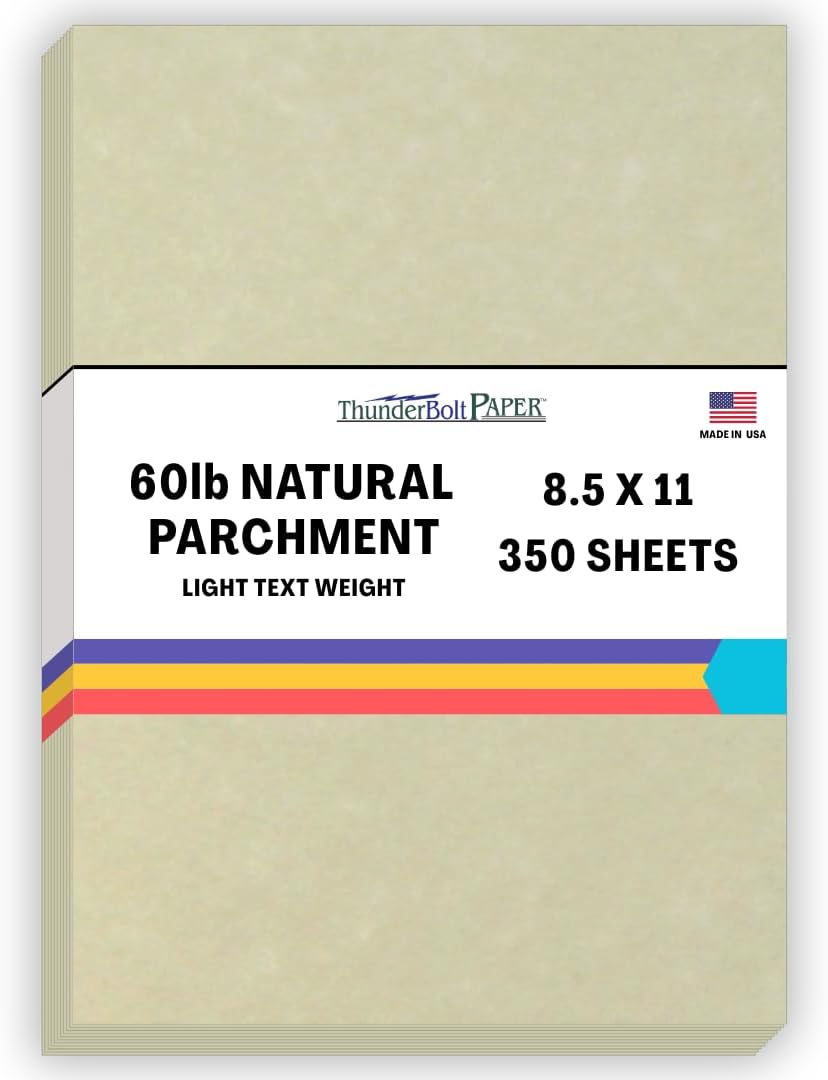 350 Natural Parchment 60# Text (=24# Bond) Paper Sheets - 8.5 X 11 Inches Standard Letter|Flyer Size - 60 Pound is Not Card Weight - Vintage Colored Old Parchment Semblance