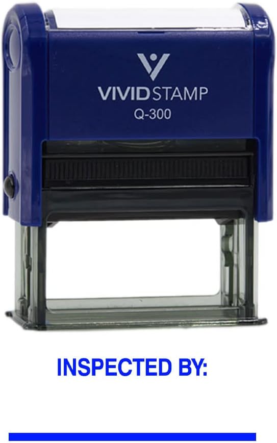 Vivid Stamp Inspected by____ Business Self-Inking Rubber Stamps (Blue Ink) - Q-300