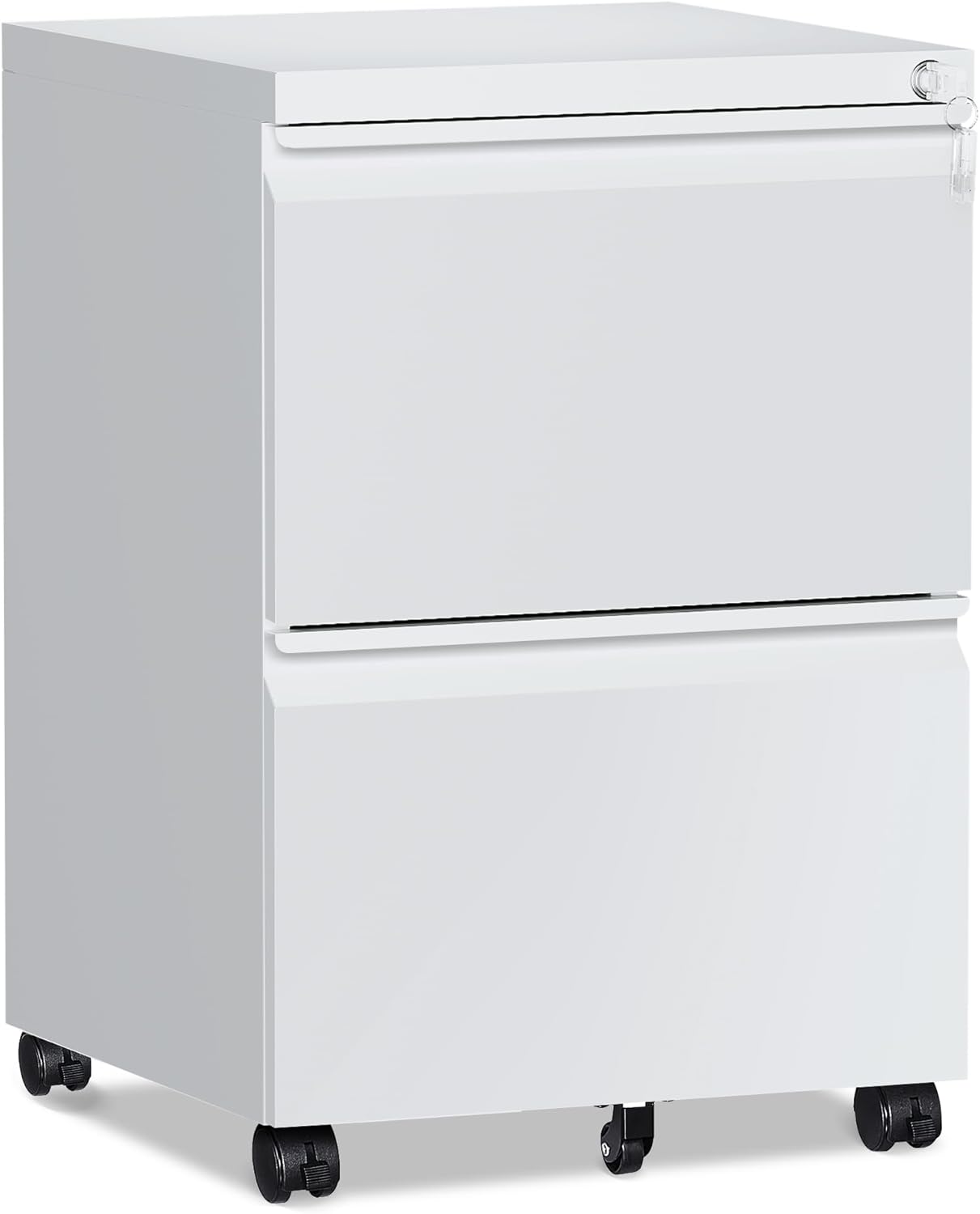 2 Drawer File Cabinet，Mobile Filing Cabinet with Lock and Wheels，Un-Assembled Metal Under Desk File Cabinets for A4/Letter/Legal Size（White