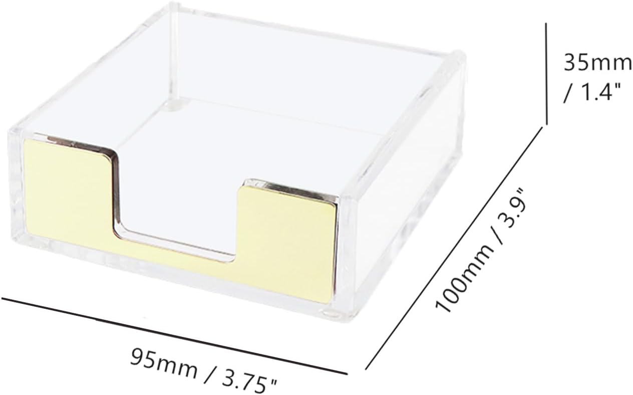 NatSumeBasics Gold Sticky Note Holder Clear Acrylic Yellow Post Note Pad Holders Memo Dispenser Case for Desk Office School Aesthetic Supplies Accessories (Pure Gold)