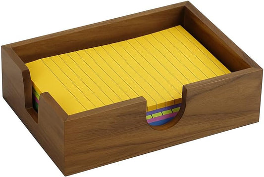 MultiBey Walnut Wood Sticky Notes Holder, 4x6 in Self -Sticky Note Memo Holder, Wooden Notepad Holder Dispenser Desk Supplies Desktop Accessories for Office Home School (L)