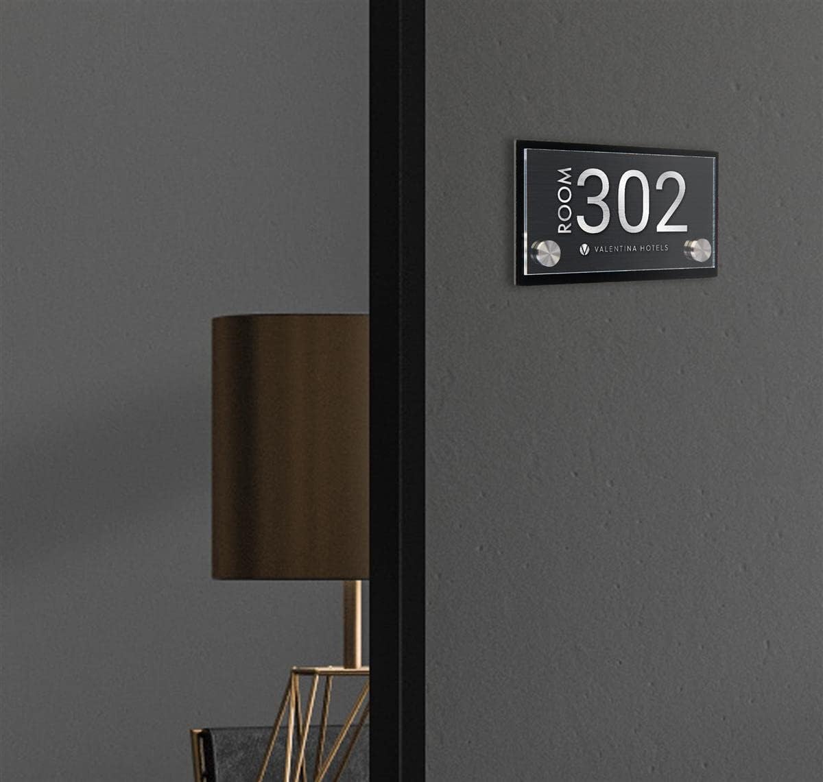 Door Sign for Wall Mount with Stainless Steel Standoffs, 6 x 3-Inch, Black and Clear Acrylic Panels