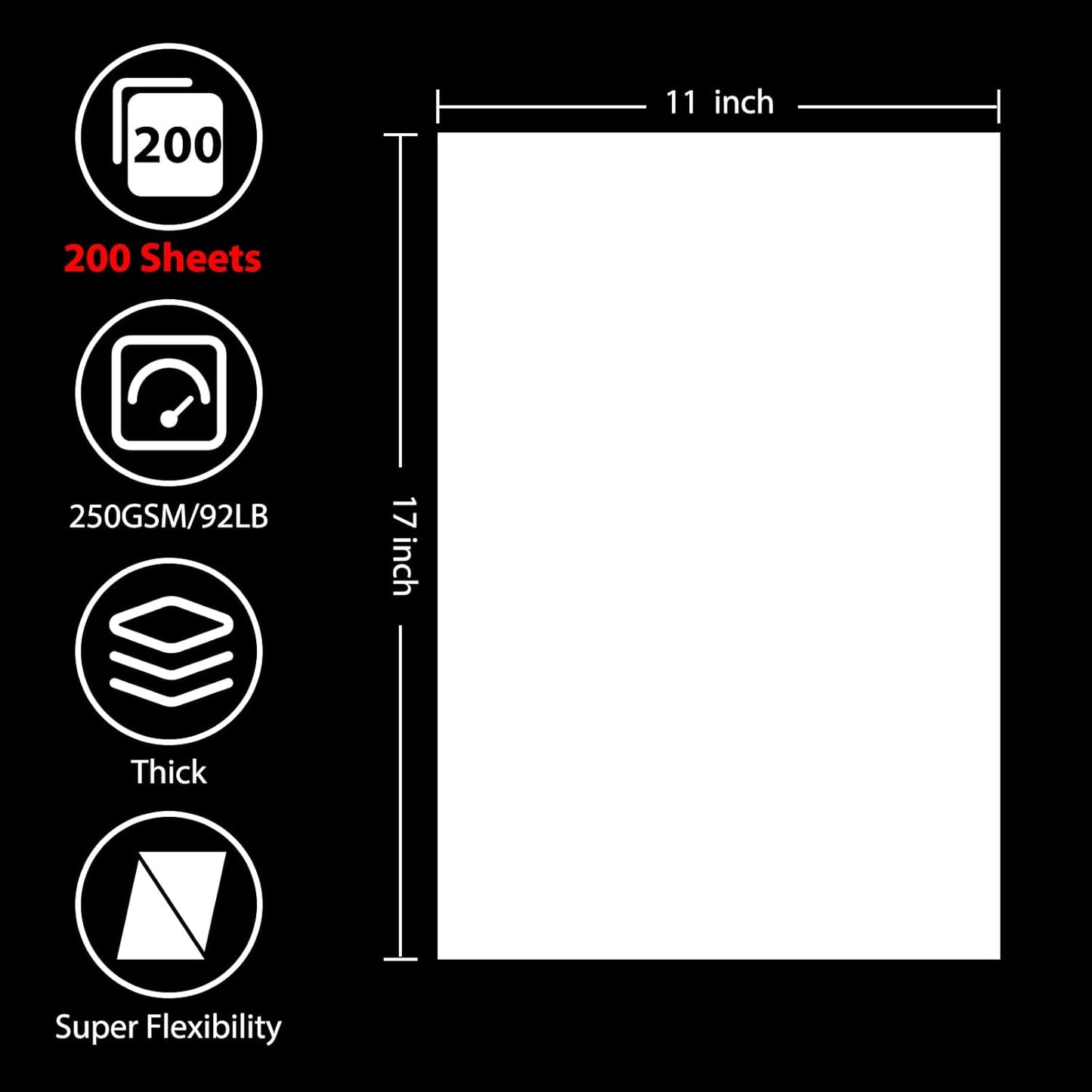 OcePor 200 Sheets White Cardstock 11” x 17”, 92lb/250gsm Card Stock, Thick Card Stock Paper, Heavy Cardstock Paper for Printer, Resume, Scrapbooks, Art, Crafts, Business Cards