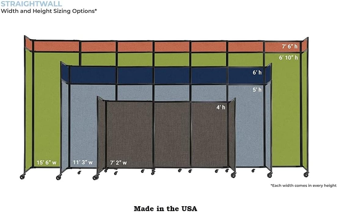 Versare Straightwall Sliding Portable Wall Partition | Freestanding Office Dividers | Locking Wheels | Temporary Room Separator | 11'3'' Wide x 6'10'' Tall Navy Blue Fabric Panels