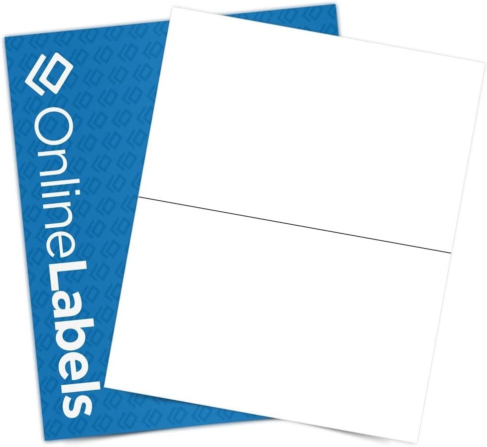 8.5 x 5.5 Half-Sheet Shipping Labels - Permanent, White Matte - for FBA, FedEx, UPS - Pack of 500 Labels, 250 Sheets - Inkjet/Laser Printers - Online Labels