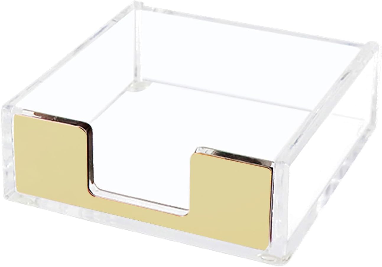 NatSumeBasics Gold Sticky Note Holder Clear Acrylic Yellow Post Note Pad Holders Memo Dispenser Case for Desk Office School Aesthetic Supplies Accessories (Pure Gold)