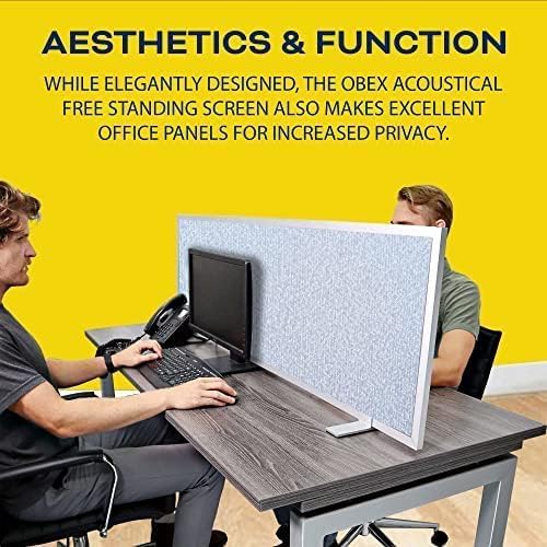 OBEX Acoustical Free Standing Privacy Screen, Cubicle Accessories Desk Privacy Panel, Desk Dividers for Office, Office Furniture Partitions Portable Sound Proof Dividers, 24" x 48", Overcast