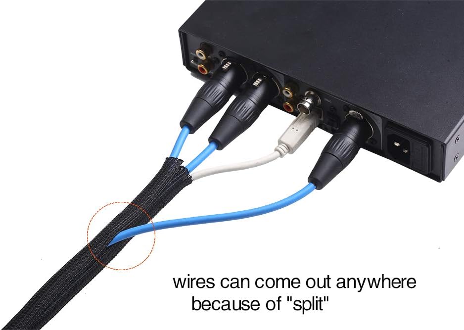 Alex Tech 10ft - 3/4 inch Cord Protector Wire Loom Tubing Cable Sleeve Split Sleeving For USB Cable Power Cord Audio Video Cable – Protect Cat From Chewing Cords - Black