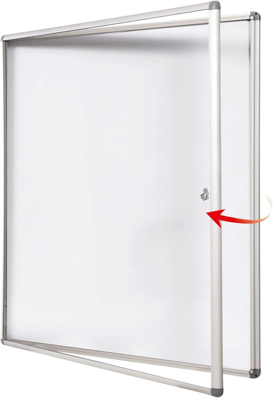 SWANCROWN Locking Bulletin Boards Enclosed Noticeboard White Glass Message Boards Indoor for School Office 38x38 inches (12xA4)