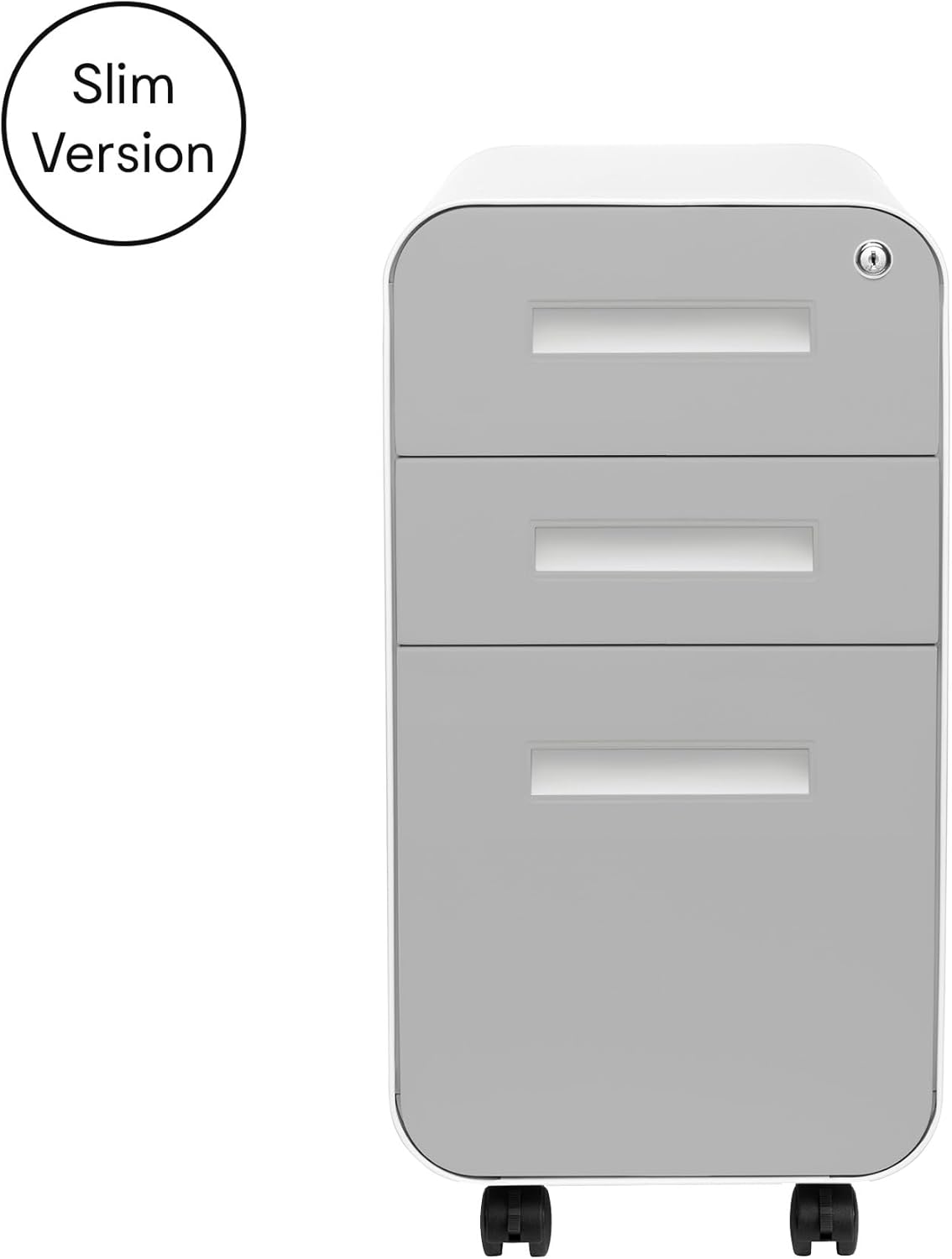 Laura Davidson Furniture Stockpile Slim 3-Drawer Mobile File Cabinet with Lock - Under Desk Metal Filing Cabinet, Legal/Letter File Folders, Wheels & Stationary Feet, Assembled, Light Grey Faceplate