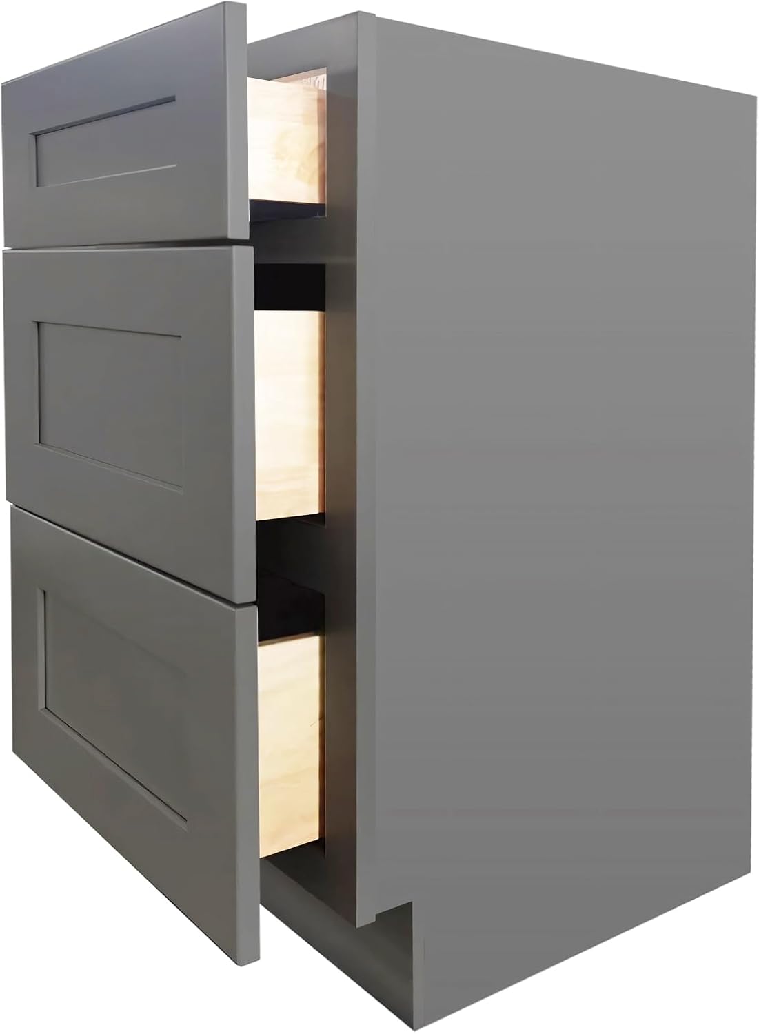 Shaker Style Pebble Grey RTA Base Drawer Cabinet by Solid Wood for Kitchen, Bathroom, Bedroom or Office with 3 Drawers and Soft Close(24" W x 24" D x 34-1/2" H)