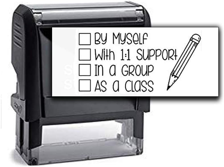 Custom Self-Inking Stamps | 49 Designs | Fun Phrases | Grading Made Easy | Classroom, Library Book Stamps (Support - Check Box, Xtra Wide)