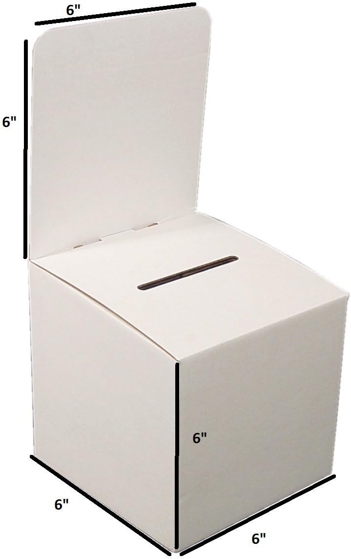 Raffle Ticket Donation Collection Ballot Box Reusable Sturdy thick Cardboard with Slot comment Suggestion Box With Removable Header 6H x 6W x 6D, Display area 6H x 6W(Red 10 pack)