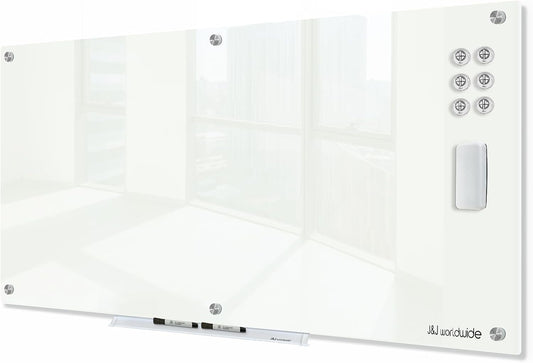 J&J worldwide Glass Dry Erase Board 6' x 4', Glass Whiteboard Magnetic, Large Frameless Glass White Boards for Walls, Includes Magnets, Marker Tray, Eraser for Office, Home, School