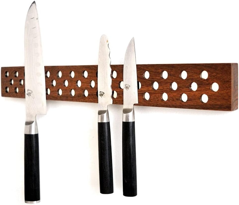 Magnetic Wooden Knife Bar Holder Strip, Cherry or Walnut, 12, 16, 20, or 24 Inch (20 Inch, Walnut)