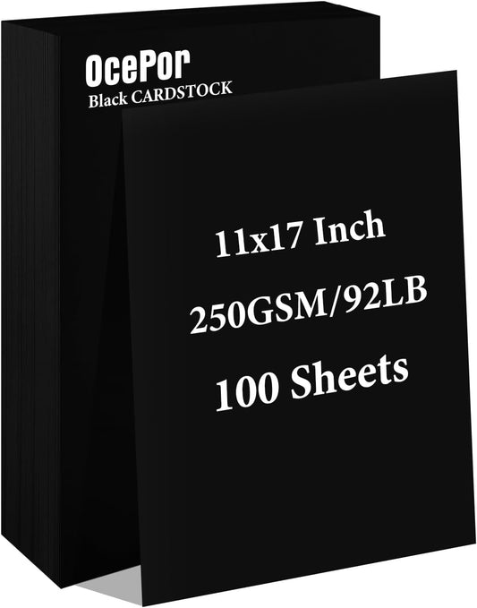 OcePor 100 Sheets Black Cardstock 11” x 17”, 92lb/250gsm Card Stock, Thick Card Stock Paper, Heavy Cardstock Paper for Printer, Resume, Scrapbooks, Art, Crafts, Business Cards