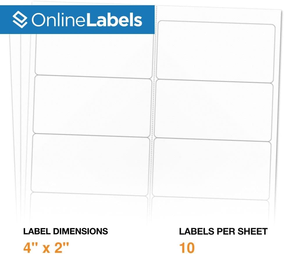 4 x 2 Rectangle Mailing Labels - Permanent, White Matte - Address, Shipping, Gift - Pack of 100 Labels, 10 Sheets - Inkjet/Laser Printers