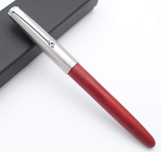 JINHAO 51A Wooden Fountain Pen Steel Cap (Rosewood, Extra Fine Nib 0.38mm)