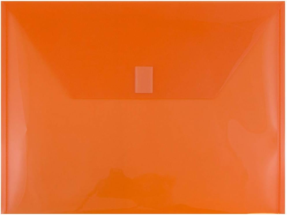 JAM PAPER Plastic Envelopes with Hook & Loop Closure - Letter Booklet - 9 3/4 x 13 - Orange - 12/Pack