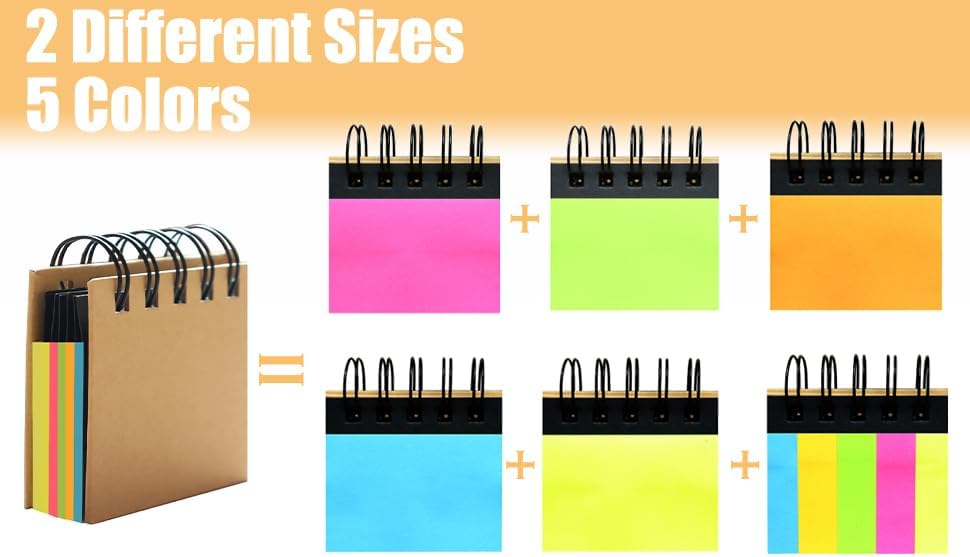 RHAWOM 12 Pads Mini Sticky Note Pads Sets,Hard Cover Cute Spiral Notepad with Variety Size,3 x 3.5 in ，Book Page Tabs Coil Post,Gifts for Work Friends Notebook Bulk 250 Count/Pad