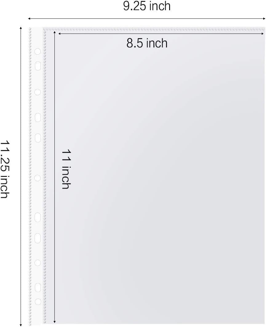 Sheet Protectors, HERKKA 1000 Pack Heavy Duty Clear Plastic Page Protectors Sheet Reinforced 11-Hole Fit for 3 Ring Binder Fits Standard 8.5 x 11 Paper, 9.25 x 11.25 Top Loaded, Acid Free
