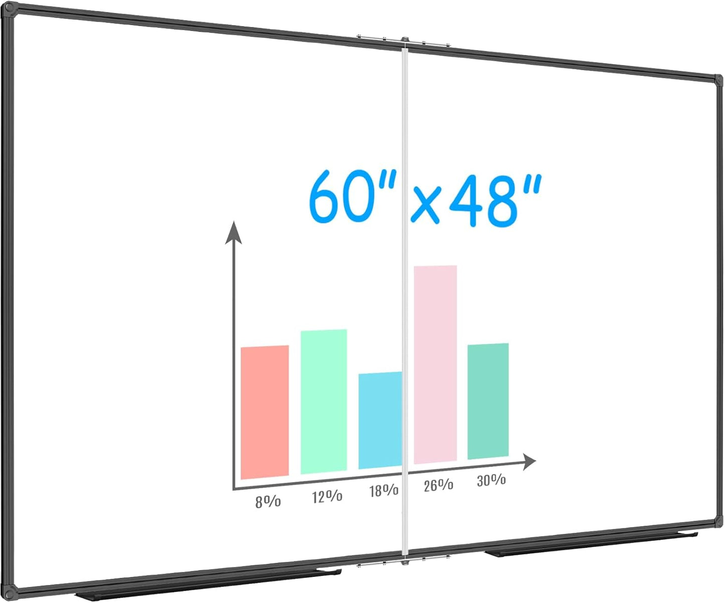 JILoffice Large Foldable White Board 60 x 48 Inches, Dry Erase Magnetic White Board, Black Aluminum Frame with 2 Detachable Marker Trays Wall Mounted Board for Office Home and School