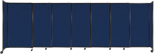 Versare Straightwall Sliding Portable Wall Partition | Freestanding Office Dividers | Locking Wheels | Temporary Room Separator | 15'6'' Wide x 5' Tall Navy Blue Fabric Panels
