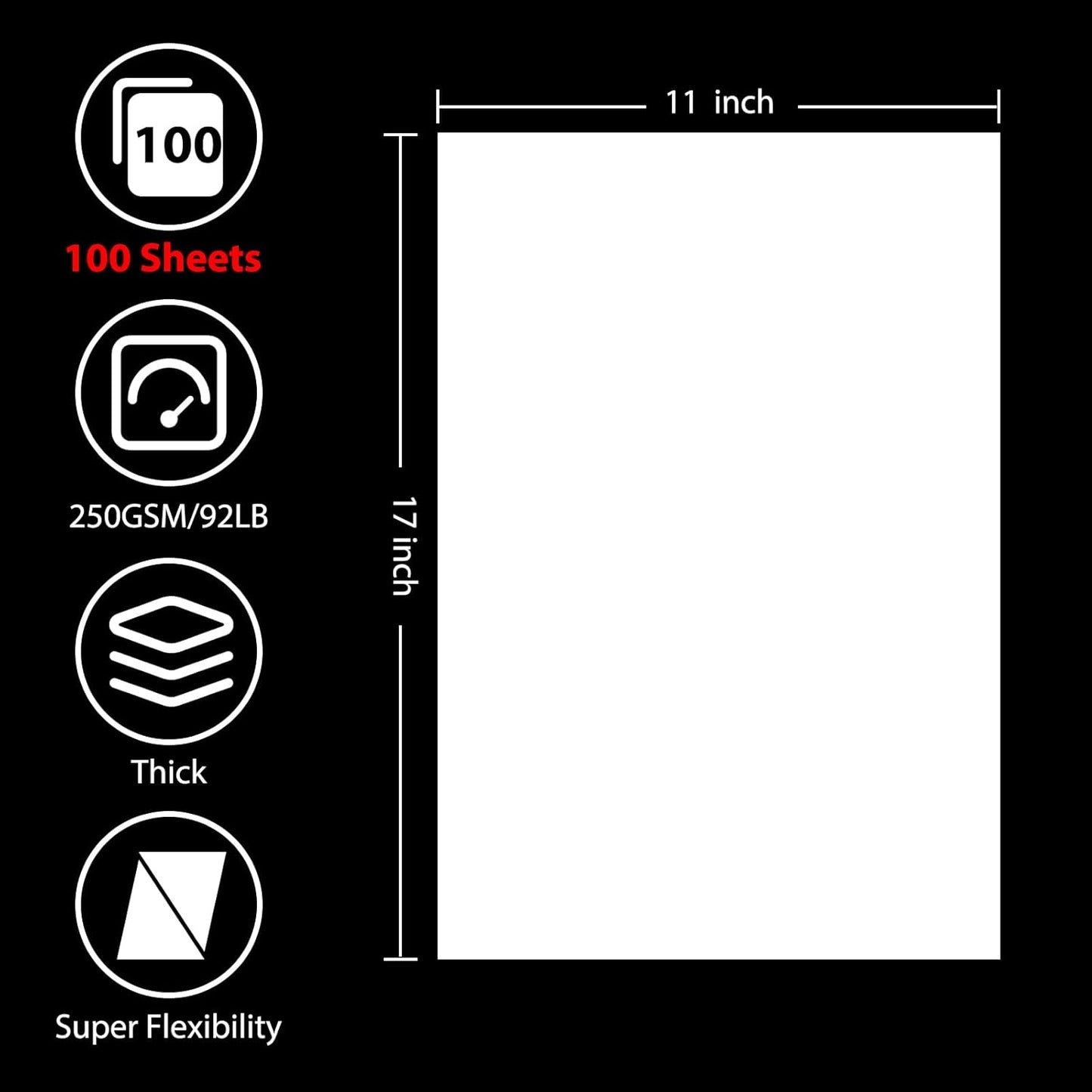 100 Sheets White Cardstock 11” x 17”, 92lb/250gsm Card Stock, Thick Card Stock Paper, Heavy Cardstock Paper for Printer, Resume, Scrapbooks, Art, Crafts, Business Cards
