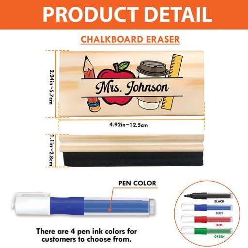 Personalized Name Chalkboard Eraser for Teachers – Dry Erase Board Cleaner –Back to School Supplies and First Day of School Gift- Custom Name