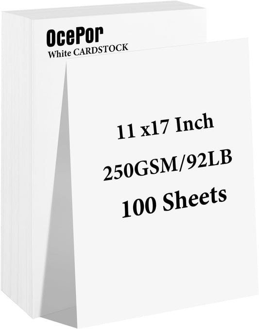 100 Sheets White Cardstock 11” x 17”, 92lb/250gsm Card Stock, Thick Card Stock Paper, Heavy Cardstock Paper for Printer, Resume, Scrapbooks, Art, Crafts, Business Cards