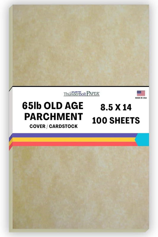 100 Old Age Parchment 65lb Cover Paper Sheets Cardstock Weight Colored Sheets 8.5X14 Inches Legal and Menu Size - Printable Parchment Semblance