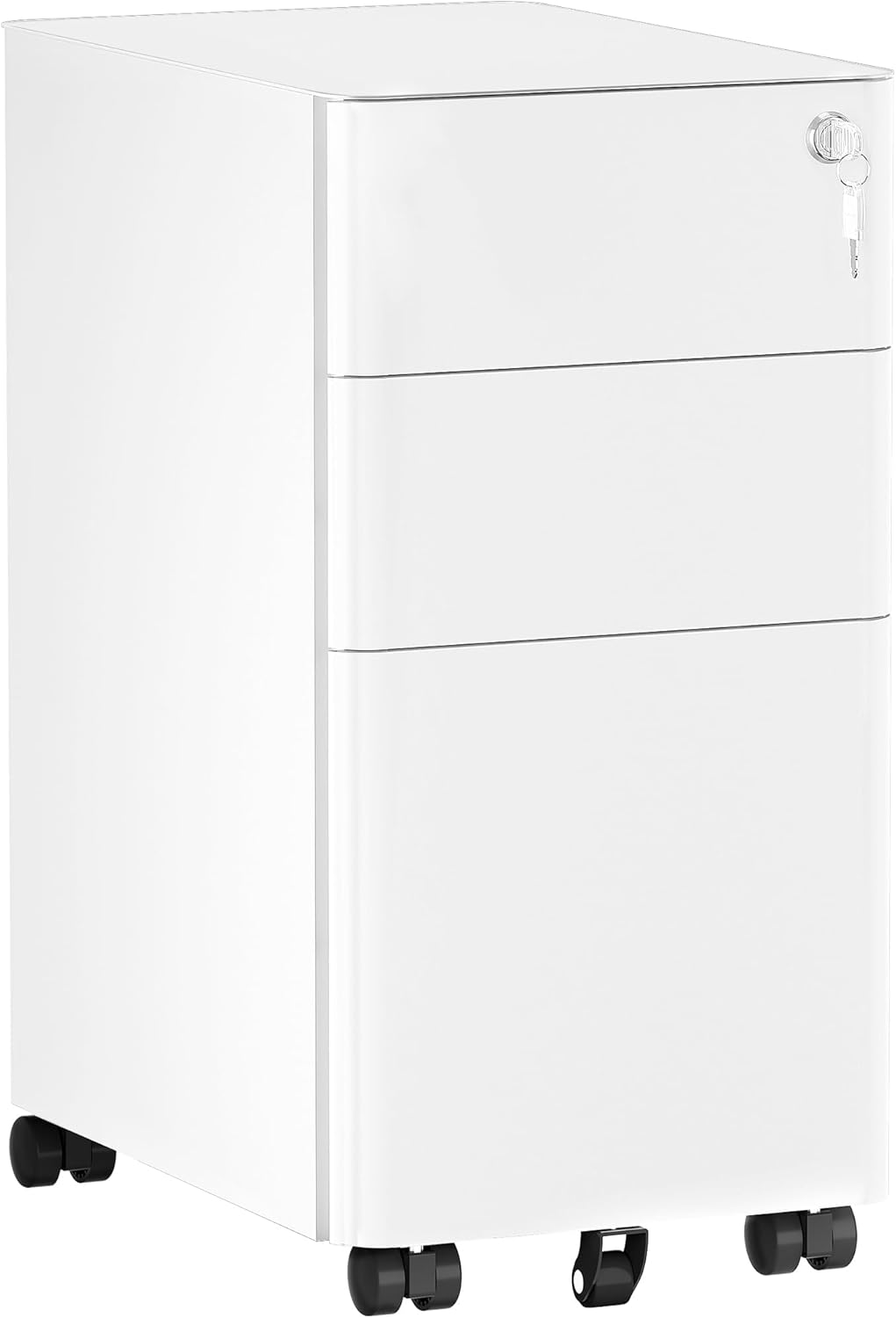 YITAHOME 3 Drawer File Cabinet, Mobile Filing Cabinet for Home Office, Metal Slim File Cabinet Drawers with Keys, Pre-Built Office Storage Cabinet for A4/Letter/Legal (White)