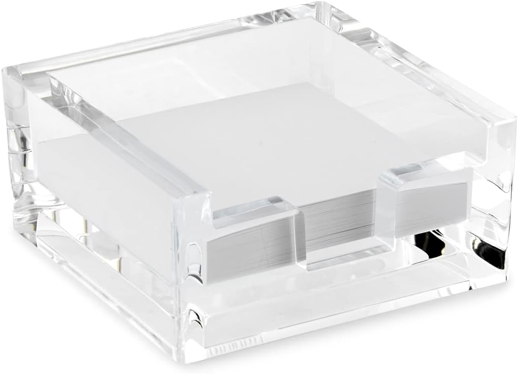 Huang Acrylic Crystal Clear Block 3x3 Sticky Note Pad Holder | Sticky Pad Holder for Office, Dorm, Desk Organization | Shatter-Proof, Stylish, Durable and Compact Design | Fits 3x3 Sticky Notes