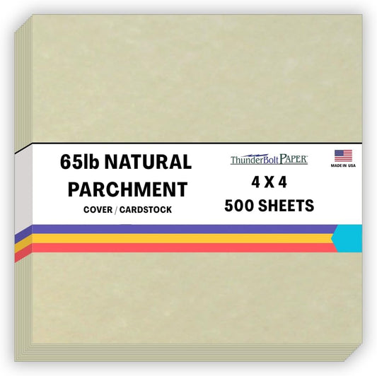 500 Natural Parchment 65lb Cover Paper Sheets 4 X 4 Inches Cardstock Weight Colored Sheets 4" X 4" (4X4 Inches) Small Square Card Size - Printable Old Parchment Semblance