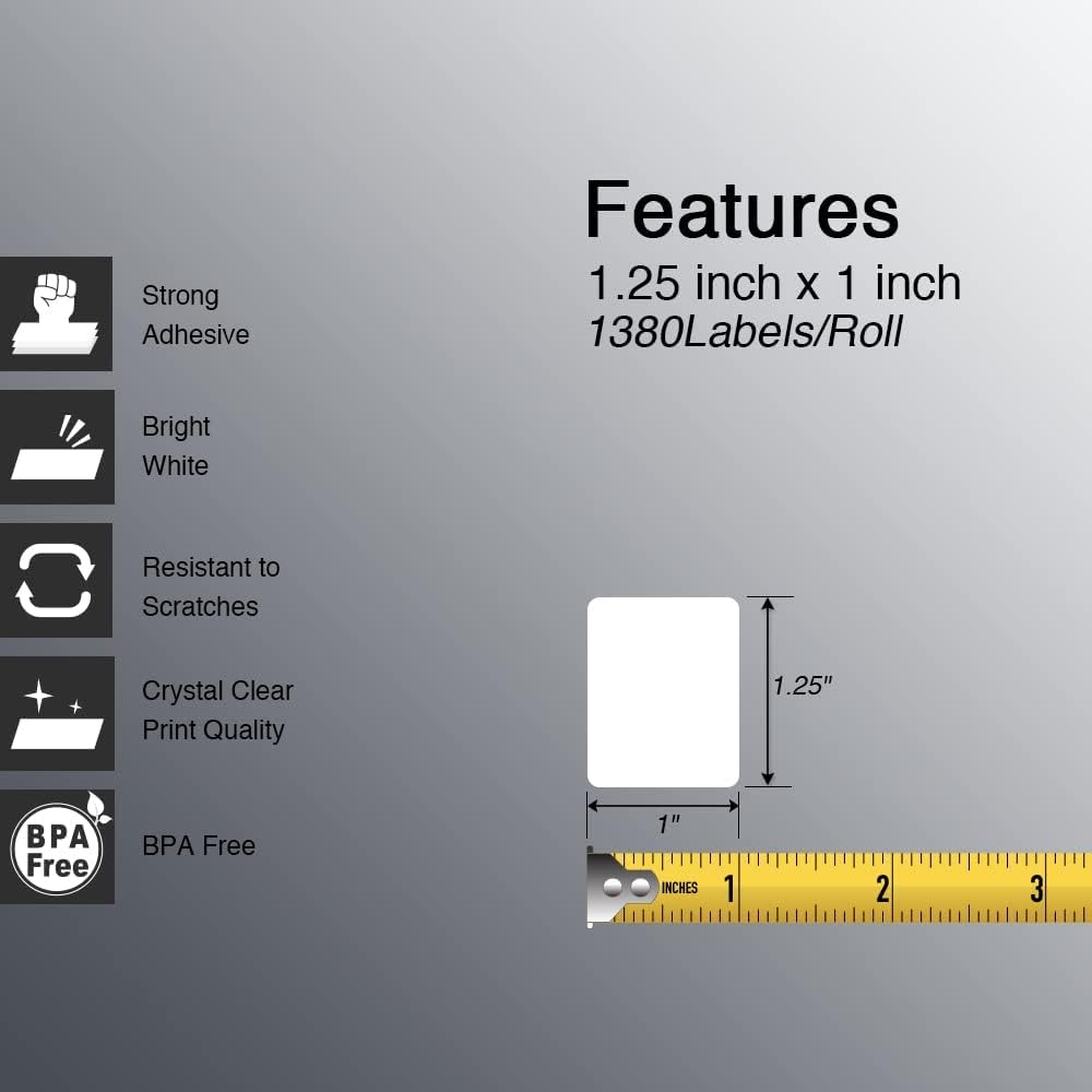 BETCKEY - 1.25" x 1" (32 mm x 25 mm) Multipurpose & Address Labels Compatible with Zebra & More Label Printer,Premium Adhesive & Perforated [20 Rolls, 27600 Labels]