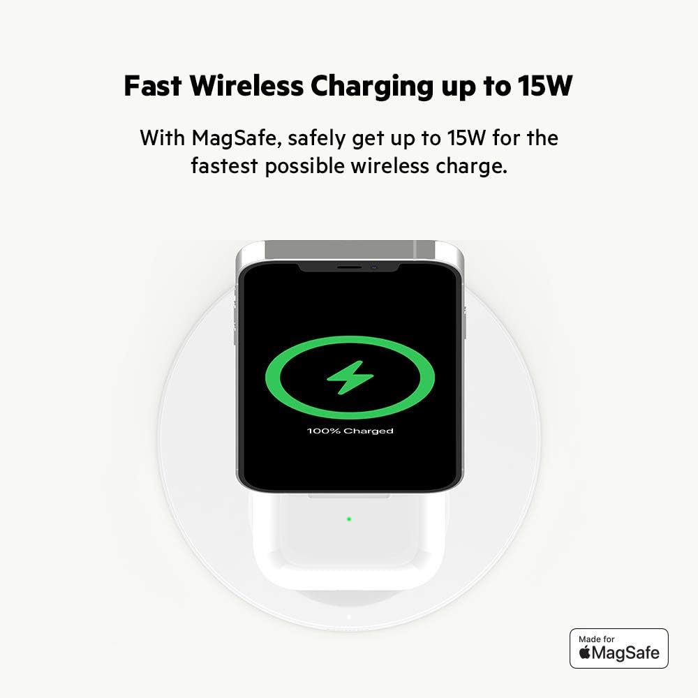 Belkin MagSafe 2-in-1 Wireless Charging Stand for Apple iPhone 13, 14, 15, 16, & AirPods - Fast Charging Station for Multiple Devices - White