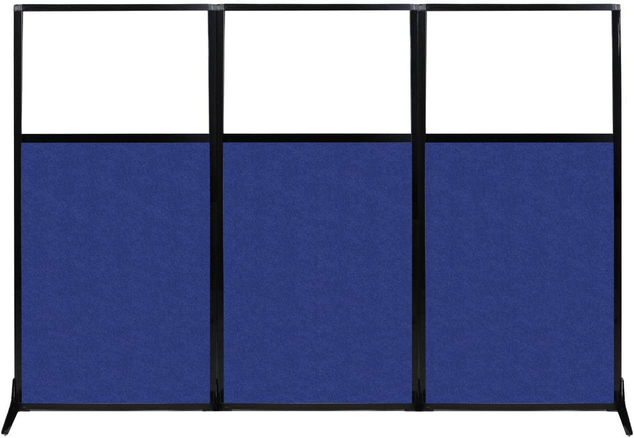 Versare Office Workstation Screen | Portable Wall Divider | Modern Cubicle | Freestanding Privacy Screen | Flexible Work Space | 3 Panels | 99" Wide x 70" Tall Blue SoundSorb Panels with Window