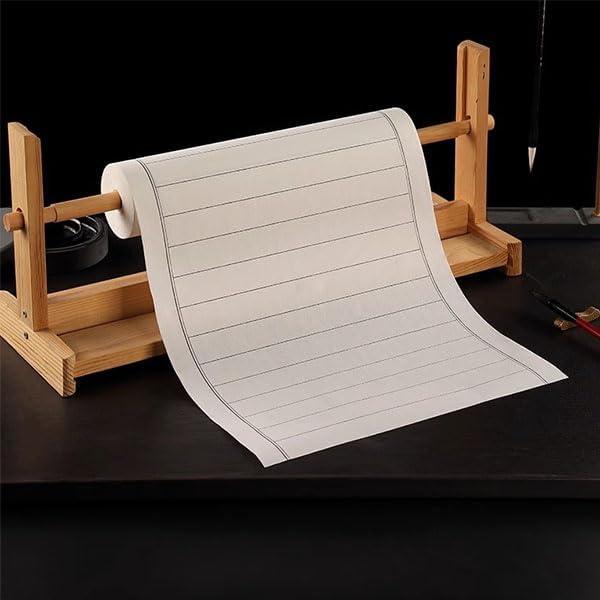 MEGREZ Chinese Calligraphy Brush Writing Practice Paper, Xuan Paper Roll Rice Paper Calligraphy with Vertical Grids, 35cm x 50m(13.8in x 164ft), Half Raw Ripe Xuan Paper, 2cm/Grid, White