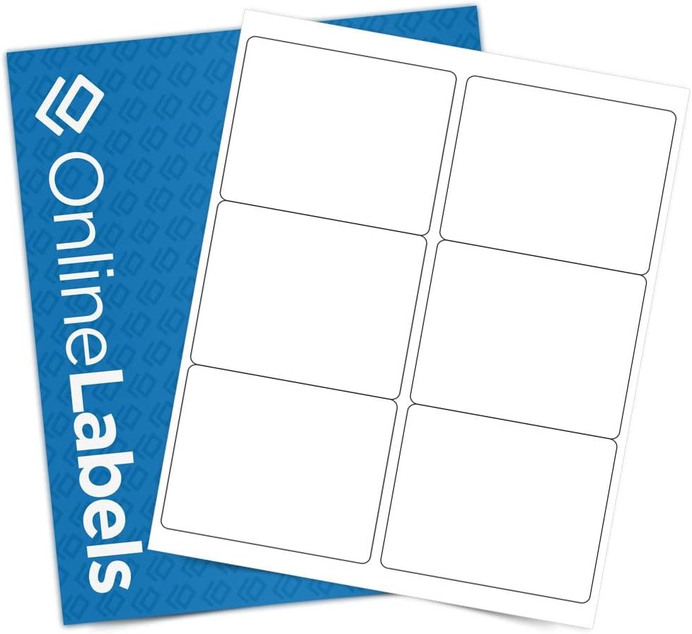4 x 3.33 Rectangle Shipping Labels - Permanent, White Matte - Wine, Pallet Labels - 6-Up - Pack of 1,500 Labels, 250 Sheets - Inkjet/Laser Printers - Online Labels