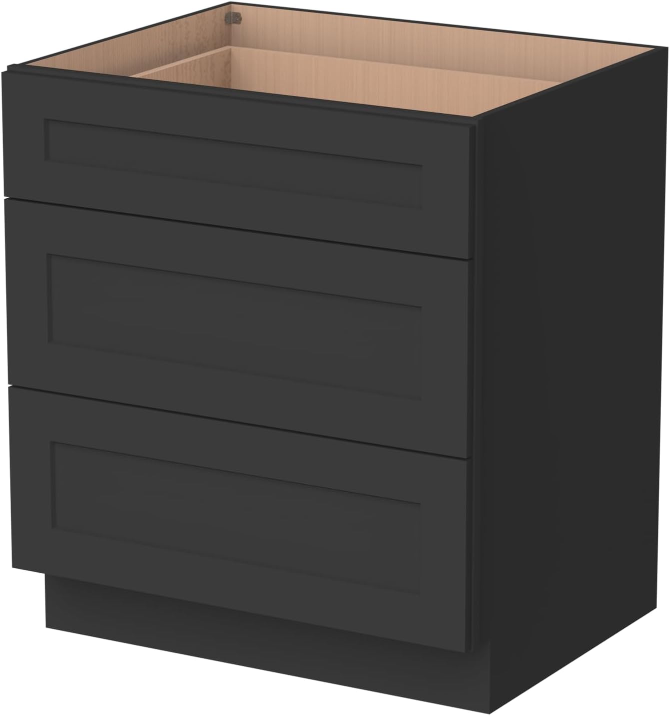 Shaker Style Charcoal Black RTA Solid Wood Base Cabinet with 3 Drawers and Soft Close Feature, 27" W x 24" D x 34.5" H, Perfect for Standalone Use or Kitchen Cabinet Combinations