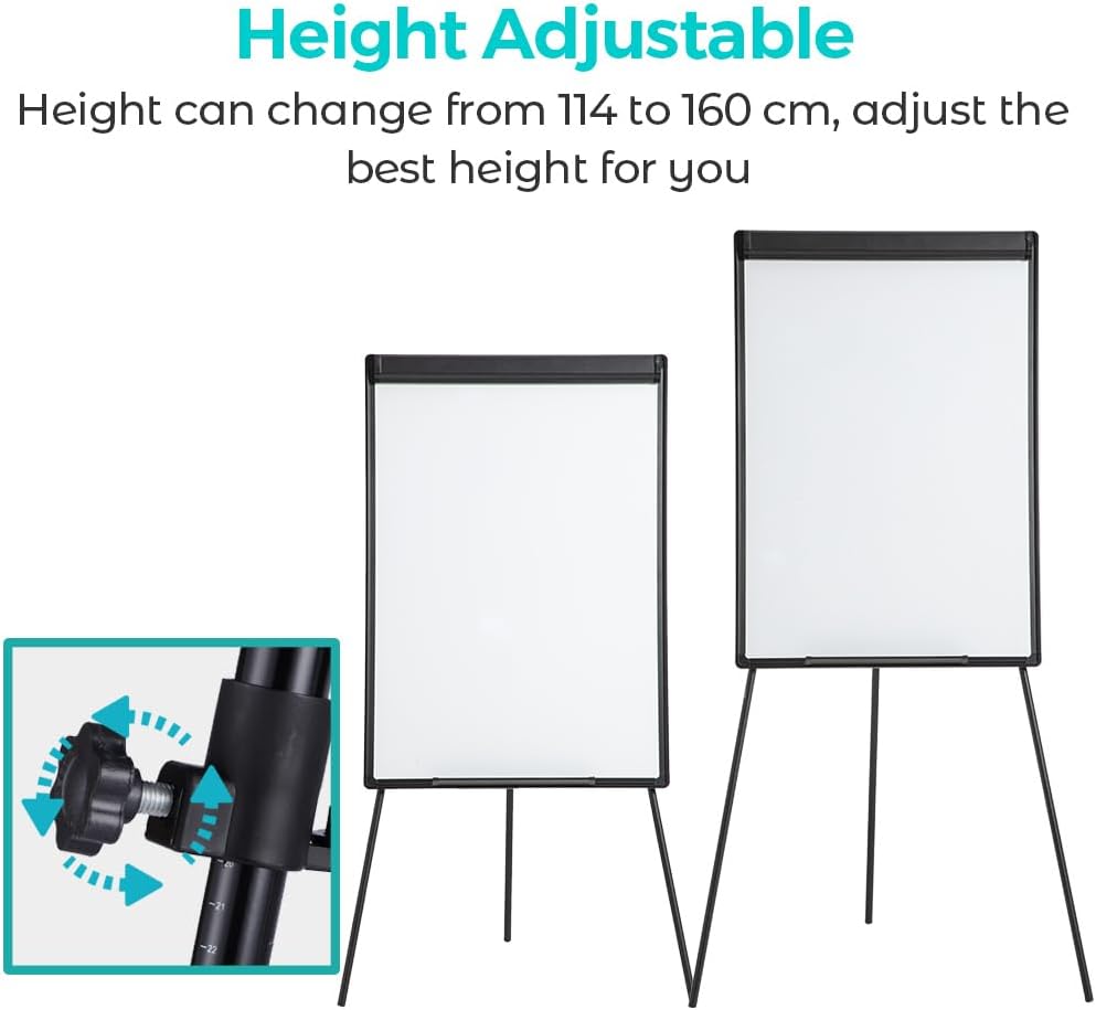 40" x 28" Height Adjustable Magnetic Dry Erase Easel Board with Tripod Stand – Includes 25 Sheets Flipchart Pad, Magnets & Eraser – Office Presentation Board, Black Frame