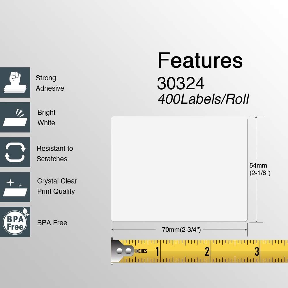 BETCKEY - Compatible DYMO 30324 (2-1/8" x 2-3/4") Multipurpose Labels, Perforated, Compatible with DYMO Labelwriter 450, 4XL, NOT Fit 550 & 5XL [20 Rolls/8000 Labels]