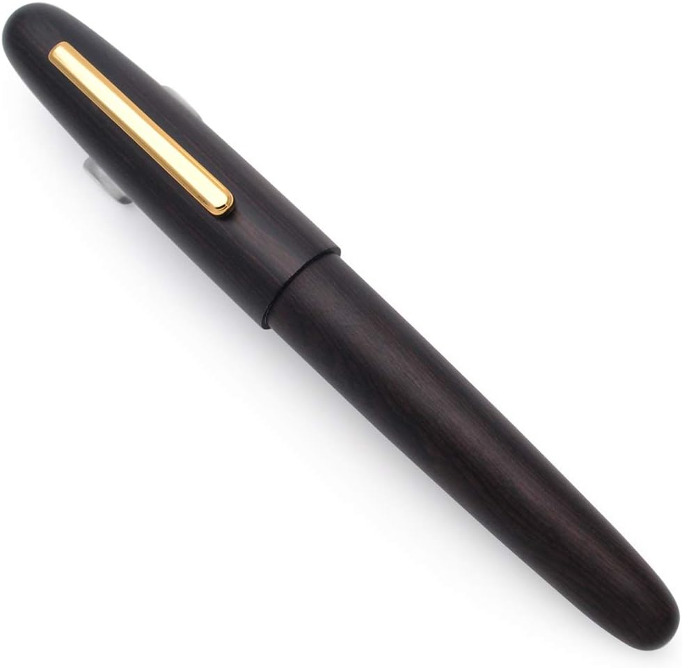 JINHAO 9056 Natural Wood Fountain Pen Handmade Ink Pen (Ebony Wood, Fine Nib 0.5mm)