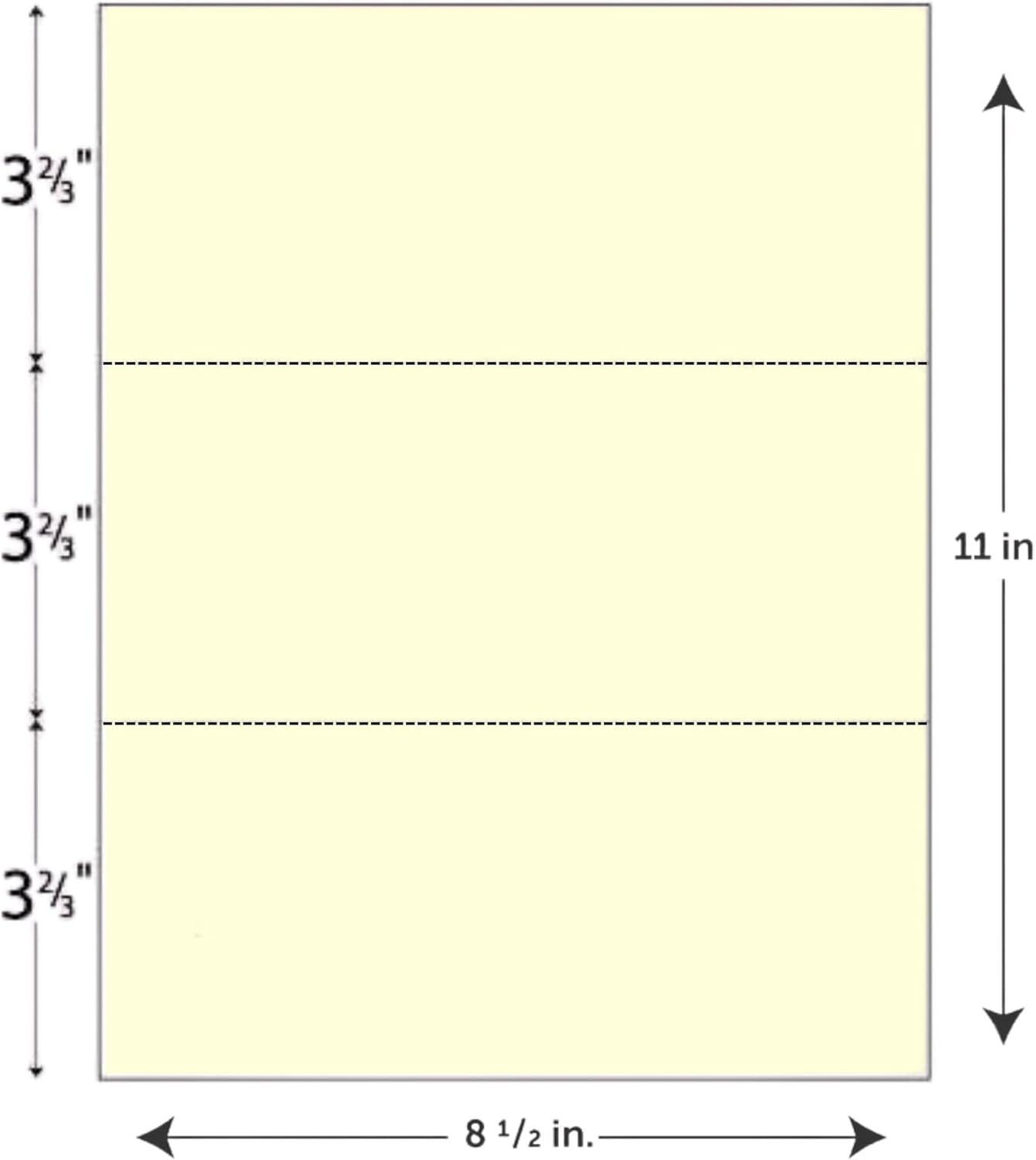 Limited Papers (TM) 8.5x11 Perforated Paper, 20/50 Pound, 75 GSM, Variety of Perforation Sizes and Colors, for Forms, Tickets, Postcards. (White, 3 up - horizontal 3 2/3" and 7 1/3" from bottom)
