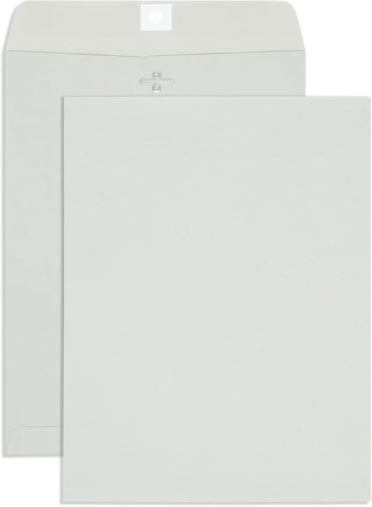 Blue Summit Clasp Envelopes, 10 x 13-Inch, Thick 28lb Gray Kraft Paper, Clasp with Gummed Seal, 100 Envelopes