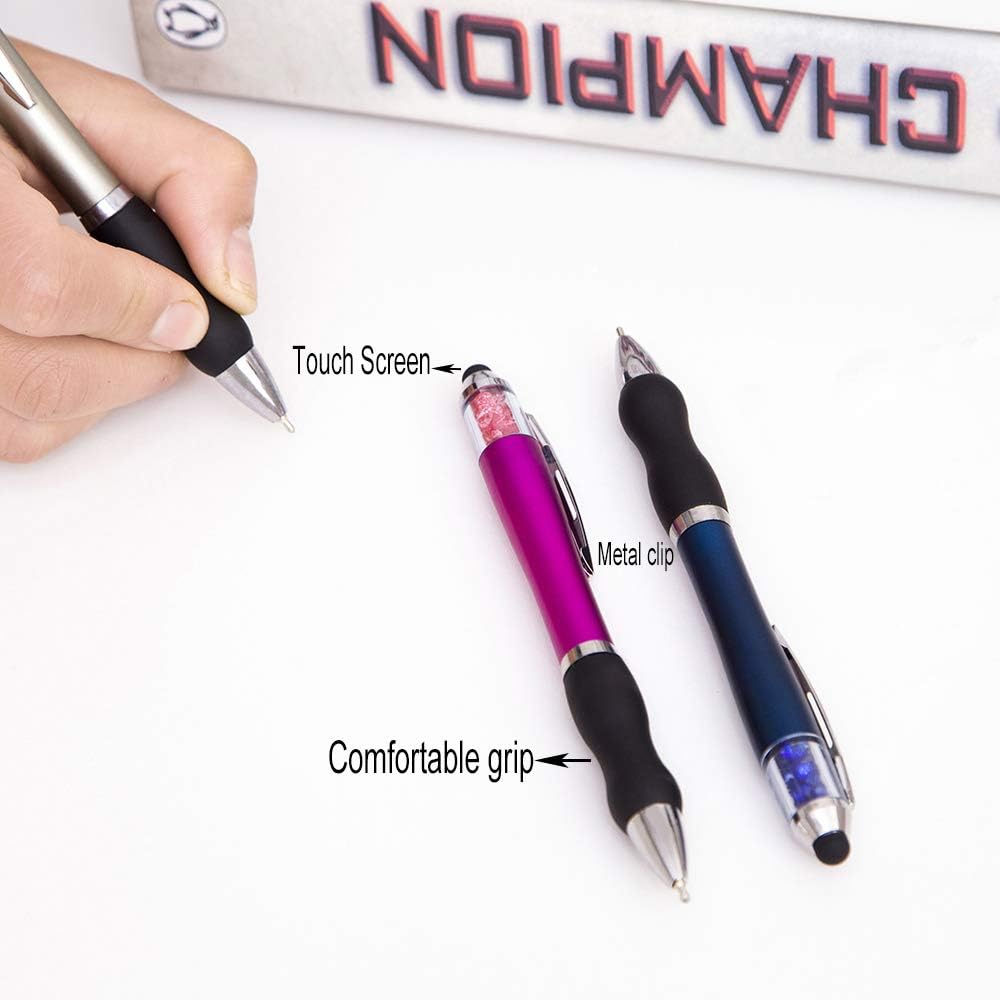 Stylus Pens for Touch Screens Medium Point Pens with Crystals for Women and Kids Black Ink Pen with Stylus Ballpoint Pens with Comfort Grip for The iPad, 5-Pack