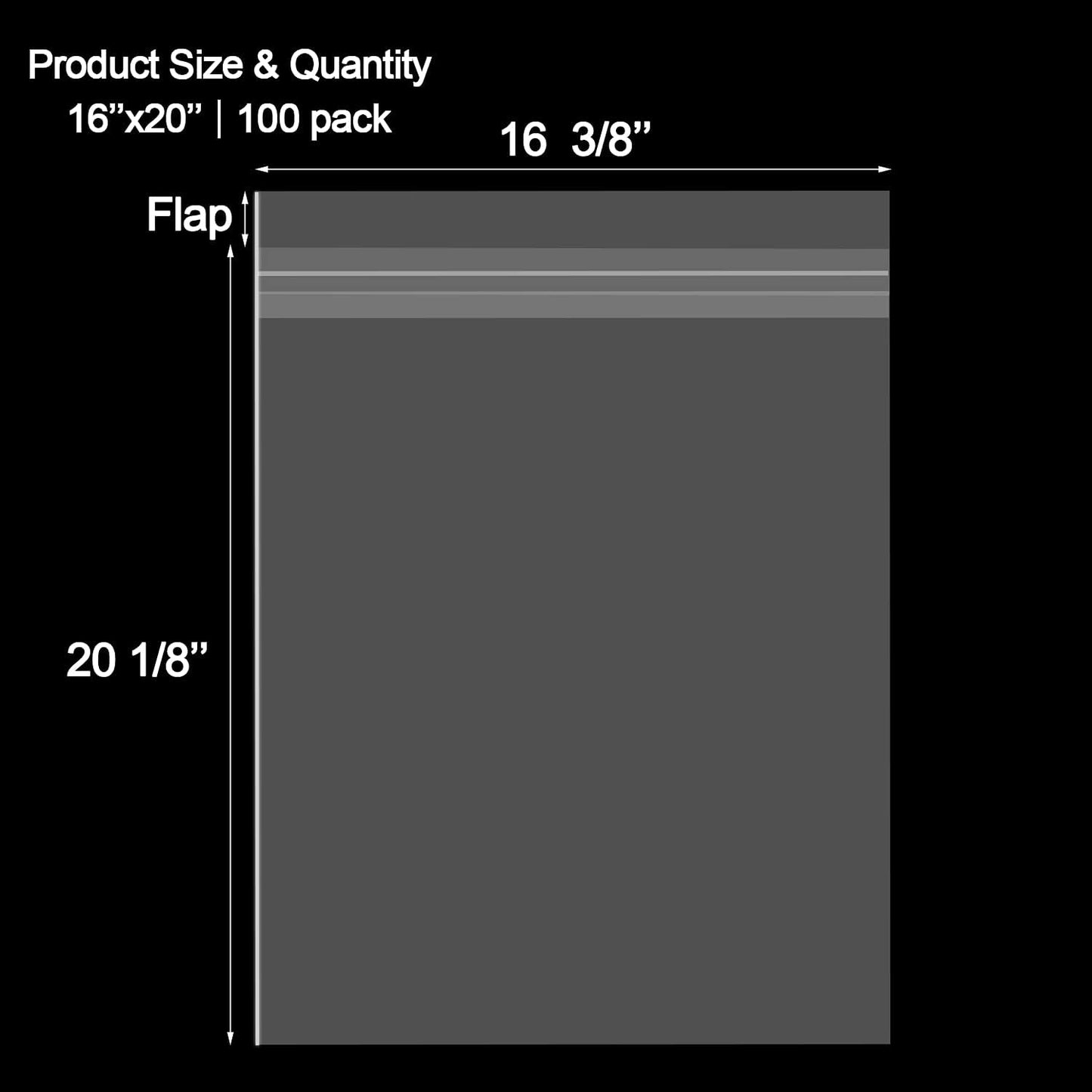 AUEAR, 16x20 (100 Pack) Clear Plastic Sleeves - Acid Free 1.6mil Crystal Resealable Bags -Fit for 16x20 Art Prints, Photos, Clothing