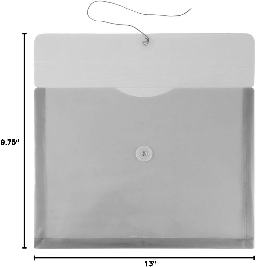 JAM PAPER Plastic Envelopes with Button & String Tie Closure - Letter Booklet - 9 3/4 x 13 - Smoke Gray - 3/Pack